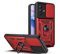 ESTH® Coque pour Vivo V23 5G avec Lentille Coulissante Couverture et Support Rotatif, Anti-Chute Étui Housse Compatible avec Support De Voiture Magnétique, Rouge