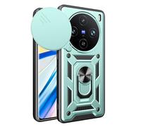 ESTH® Coque pour Vivo X100 Pro 5G avec Lentille Coulissante Couverture et Support Rotatif, Anti-Chute Étui Housse Compatible avec Support De Voiture Magnétique, Vert
