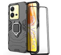 ESTH® Coque pour Vivo X80 Lite/V25/V25e avec 2 Pièces Protection Écran, 360° Support Rotatif [Fonctionne avec Support De Voiture Magnétique] Étui Housse, Noir