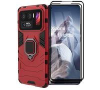 ESTH® Coque pour Xiaomi Mi 11 Ultra avec 2 Pièces Protection Écran, 360° Support Rotatif [Fonctionne avec Support De Voiture Magnétique] Étui Housse, Rouge