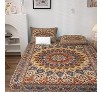 Esthétique Drap Housse 180x200 Mandala Housse de Matelas Microfibre Motifs ImpriméE avec Grand Bonnet de 30 cm, pour Matelas Epais avec 2 Taies D'Oreillers（50x75）