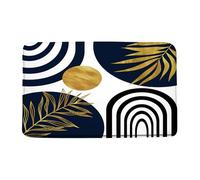 Esthétique Géométrique Bleue Et Or du Milieu du Siècle, avec des Feuilles en Arc Et Un Soleil Rayonnant Tapis Attrape-Poussière Tapis De Porte Funny Tapis pour Entrée pour Couloir 40x60Cm