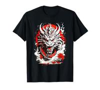 Esthétique japonaise Art Designs Dragon japonais T-Shirt Noir Unisex Adulte Coupe classique Manche courte S