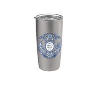 Esthétique néerlandaise bleu de Delft classique Gobelet isotherme en acier inoxydable double paroi