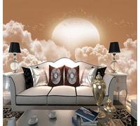 Esthétique Nuages Blancs Lever Du Soleil Oiseaux En Vol Paysage Papier Peint 3D Installation Facile Intissé Tapisserie Bureau Salon Canapé Chambre Décoration Murale-150cm×105cm