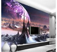 Esthétique Onirique Univers Ciel Étoilé Montagnes Et Rivières Papier Peint 3D Installation Facile Intissé Tapisserie Bureau Salon Canapé Chambre Décoration Murale-350cm×256cm