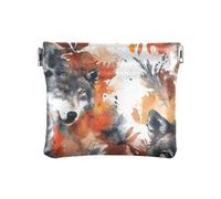 Esthétique Wolf Safari Maple Leaf Porte-monnaie en cuir pour femme Accessoires de voyage pratiques pour femme et fille, motif loup safari, feuille d'érable, taille unique, moderne, Esthétique Loup