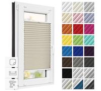 Estika Store plissé sans perçage, sur Mesure -70 x 200 cm - Beige - Store plissé à Coller, occultant, Thermique, pour fenêtres, sans percer, avec kit de Montage