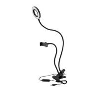 Estink Anneau Lumineux Selfie, 3 Modes d'éclairage, Bras Flexible réglable, Rotation à 360 degrés, Anneau LED avec Support de téléphone trépied et Clip de Bras Long