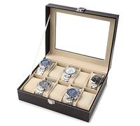 Estink Boîte à Montres de Luxe, Coffret de Rangement 10 Emplacements, Intérieur en Velours, Noir, avec Couvercle Transparent