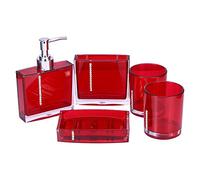 Estink Ensemble Accessoires de Salle de Bain, 5 Pièces, Acrylique, Rouge, Style Moderne Luxe, Distributeur Savon, Porte Brosse à Dents, Porte-Savon, 2 Tasses