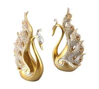 Estink Ensemble de 2 Sculptures Décoratives de Cygnes en Résine, Ornements de Couple de Cygnes Or pour Salon, Cave à Vin, Cadeaux de Mariage