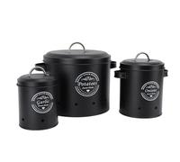 Estink Ensemble de Poubelles de Rangement de Pommes de Terre et d'oignon de 3 Conteneurs Scellés en Acier en Carbone avec Conception élégante pour les Cuisines Organisées (BLACK)