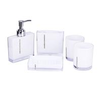 Estink Ensemble de Salle de Bain Moderne en Acrylique, 5 Pièces avec Distributeur de Savon, Porte Brosse à Dents, Porte-Savon, 2 Tasses de Gargarisme, Blanc, Style Luxe