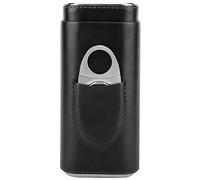 Estink Étui à Cigares en Cuir Noir, Portable avec Doublure en Bois de Cèdre, Boîte de Transport pour 3 Cigares, avec Coupe-Cigare, 16 x 7,5 x 3,5 cm