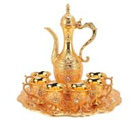Estink Vintage Exquis Décoratif thé Décoratif Coffre de Service en Alliage en Alliage en de Verre à Vin Ensemble Durable Tasse de café à café rouillé Ensemble pour la Fête à la Maison (GOLD)
