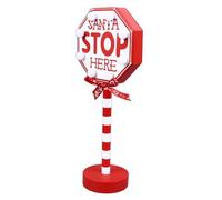 Estink Vintage LED Santa Stop Here Topper Tree avec Conception de Motifs Créatifs, Détails Exquis pour l'atmosphère Festive, Métal et Bois Massif du Père Noël Stop Ici Décoration pour Affichage de
