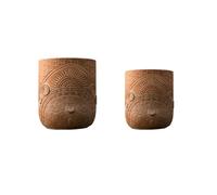 ESTINTENG 1 pot de fleurs en ciment portrait d'éléments africains simples pour décoration de la maison et du jardin, pot de plantes succulentes peint à la main, SY010S327L (argile rouge) - Grand