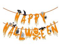 Estivaux Bannière d'Halloween pour cheminée murale, guirlande de chauves-souris d'Halloween, guirlandes oranges à suspendre, fantôme, araignée, toile de fond pour manteau effrayant à suspendre