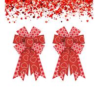 Estivaux Lot de 2 nœuds de Saint-Valentin pour couronne, nœuds de Saint-Valentin, nœuds de couronne, nœuds de Saint-Valentin, nœuds de buffle rouge, rose, blanc, nœuds en toile de jute en forme de cœur pour porte d'entrée, Saint-Valentin, fête, anniversaire de mariage, décorations