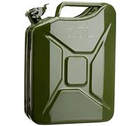 ESTO Bidon en Métal Vert Militaire pour Essence, Capacité 5L, 10L, 20L Avec ou Sans Bec Verseur, Fermeture de Sécurité, Certifié Antirouille UN, Transport de Marchandises Dangereuses 10 LITRES/SANS