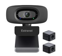 Estranst Webcam HD 2K avec cache de confidentialité et microphone antibruit, caméra Web externe USB pour PC, ordinateur portable, Mac, moniteur d'ordinateur de bureau, comprend 2 organiseurs de câbles