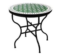 Estrella Table de jardin en mosaïque marocaine originale Ø 80 cm Grande ronde pliable | Table à manger ronde pliable en mosaïque méditerranéenne | Table pliante pour balcon ou jardin | Estrella vert