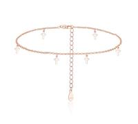 Estrellique Bracelet de cheville en argent sterling 925 pour femme, réglable 22 + 5 cm, petite croix, étoile, lune, chaîne de cheville, étanche, pieds nus, été, plage, Argent sterling