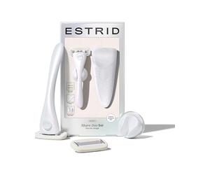 Estrid Kit de démarrage de rasage pour femme avec système à 5 lames, bandes hydratantes végétaliennes, 2 petits crochets de rechange, support mural (Pearl Duo)