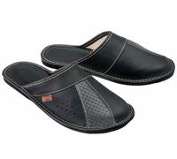 ESTRO Chaussons homme cuir noir M44 - Pantoufles cuir antidérapantes, semelle synthétique 46