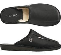 ESTRO Chaussons Homme Pantoufles Homme - Cuir Mules Homme Laine Pantoufle Homme Semelle Inoubliable Rust (Noir Laine, 44)