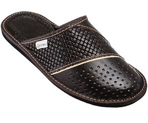 ESTRO Chaussons Hommes Pantoufle Chausson Homme Cuir Mules Pantoufles M66 (50 EU, Marron)