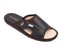 ESTRO Chaussons Hommes Pantoufle Chausson Homme Cuir Mules Pantoufles Semelle Inoubliable Verano (Cacao, 41 EU)