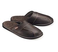 ESTRO Pantoufles Homme Hiver Chaud - Pantoufles Homme Cuir Chaussons Mules Hommes Cuir MZ01 (Marron, 40 EU)