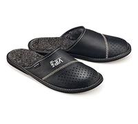 ESTRO Pantoufles Homme Hiver Chaud - Pantoufles Homme Cuir Chaussons Mules Hommes Cuir MZ01 (Noir, 42 EU)