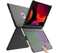 Estuche para teclado iPad 10.2 para iPad 9th Gen 2020 -360° Flip Funda rígida delgada Estuche para teclado inalámbrico Bluetooth con 7 retroiluminación Auto Sleep/Wake para iPad 9/8/7/6th Gen (Negro)