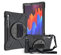 eSTUFF Etui de Protection Defender AUSTIN pour Samsung Galaxy Tab S7+ / Tab S8+, Support Rotatif 360°, Emplacement Stylo, Protection Anti-Choc (Noir)