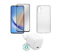 eSTUFF Kit for Samsung Galaxy A34. Charger, Cover, Glass. Brown, W128558946 (Charger, Cover, Glass. Brown Box.)