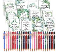 Estune Ensemble cadeau de 96 pièces avec versets bibliques comprenant 48 versets de la Bible pour femme, 48 stylos inspirants en métal pour hommes, études religieuses, fournitures scolaires (verdure)