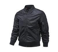 EsUkar Bombers Homme,Blouson Aviateur Pour Homme Manteau De Motard Poches Multiples Baseball Sports De Plein Air Coupe-Vent Manteau Vintage Veste De Transition D'Automne En Détresse,Noir,3Xl