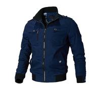 EsUkar Doublure Tartan Veste Harrington Vestes d'hiver Bomber Veste De Scooter Rétro Vintage Classique pour Hommes Bleu Fermeture Éclair Complète Veste De Sports De Plein Air Coupe-Vent,L