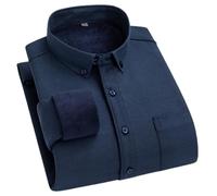 EsUkar Heren Winterfleece Flanellen Overhemden Met Lange Mouwen,Effen Thermisch Shirt Marineblauw Fleece Flanellen Overhemdjack Dik Warm Berber Gevoerd Overhemd Met Knopen Voor Xs-Xl,L