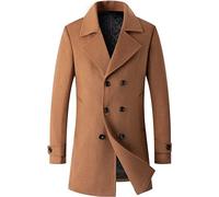 EsukAr Manteau D'affaires Classique Pour Hommes Hiver Chaud Trench À Double Boutonnage, Poids Lourd,Camel,XS