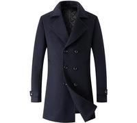 EsukAr Manteau D'affaires Classique Pour Hommes Hiver Chaud Trench À Double Boutonnage, Poids Lourd,Navy blue,M