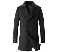 EsukAr Manteau D'affaires Classique Pour Hommes Hiver Chaud Trench À Double Boutonnage, Poids Lourd,Noir,XS