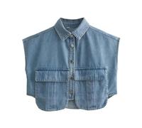 ESUKAR Summer Women's Sleeveless Slim Cropped Top Casual Button Jacket 3 Color Denim Fabric Double Pocket Women's Cropped Top