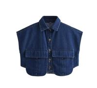 ESUKAR Summer Women's Sleeveless Slim Cropped Top Casual Button Jacket 3 Color Denim Fabric Double Pocket Women's Cropped Top