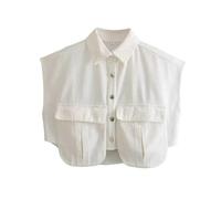 ESUKAR Summer Women's Sleeveless Slim Cropped Top Casual Button Jacket 3 Color Denim Fabric Double Pocket Women's Cropped Top
