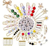 eswala Lot de 60 broches et épingles à nourrice pour femme - Tendance - Décoratives - Perles - Pour chaussettes, vêtements, chapeaux, pulls, châles, écharpes