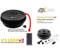 ESX V1100Av2-28 cm (11") Basse active pour roue de secours avec boîtier en aluminium massif | Puissance de classe A/B avec 300 W et télécommande filaire compacte